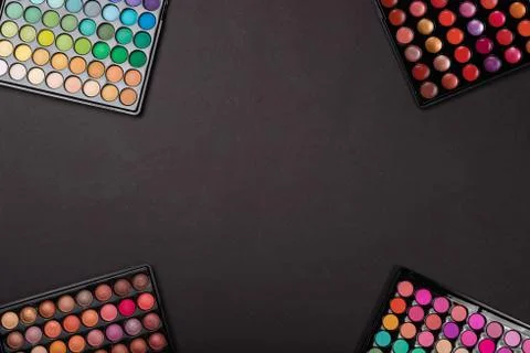 Makeup background of eyeshadow palettes Stock Photos
