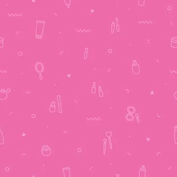 Makeup beauty care seamless pattern in memphis style. Fashion background in 9 Stock Illustration