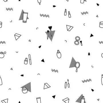 Makeup beauty care seamless pattern in memphis style. Fashion background in 90s Stock Illustration