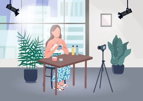 Makeup blogger flat color vector illustration Stock Illustration