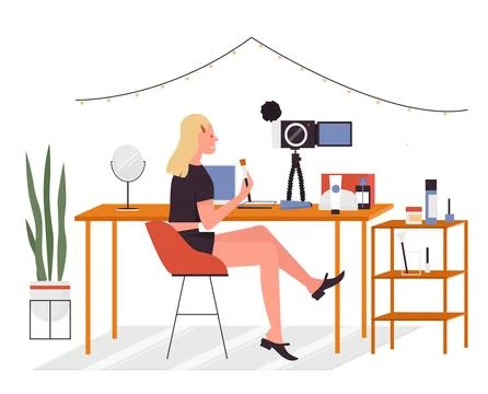 Makeup blogger recording content in studio Stock Illustration