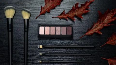Makeup Blusher powder and makeup  brush Stock Photos