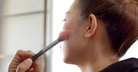 Makeup. Blushing with pink makes the cheeks look more prominent and bright.	 Stock Footage 222740147