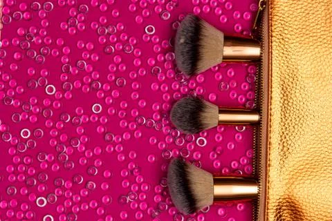Makeup brush and blush brushes, flat lay Foto stock
