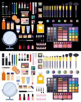 Makeup brush and cosmetics and fashion background with make up artist objects Stock Illustration