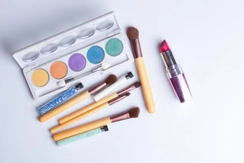 Makeup brush and cosmetics Stock Photos