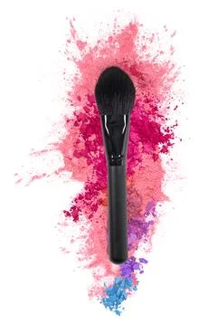 Makeup brush and eye shadow pattern on a white isolated background. View from Stock Photos
