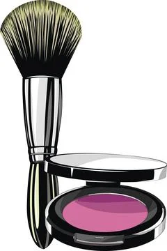 Makeup Brush and Open Blush Compact for Beauty and Skincare Concepts Stock Illustration