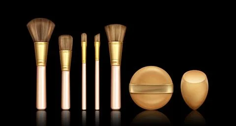 Makeup brush and sponge set isolated on black Stock Illustration