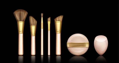Makeup brush and sponge set isolated on black Stock Illustration