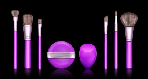 Makeup brush and sponge set isolated on black Stock Illustration