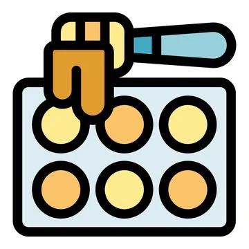 Makeup brush applying foundation on a palette, cosmetic products for professi Stock Illustration