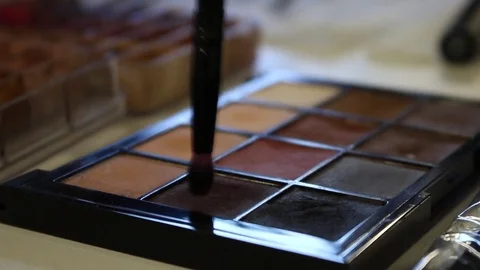 Makeup brush dipping into makeup paint palette Stock Footage 71250589