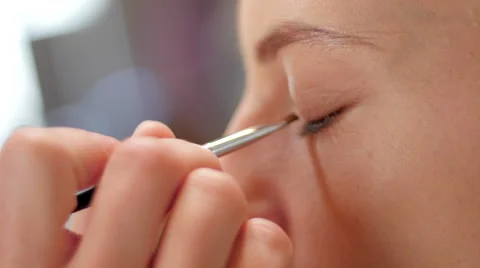 Makeup brush on eye close up Stock Footage 59730359
