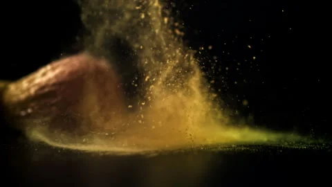 The makeup brush falls on the table. Filmed on a high-speed camera at 1000 fps. Stock Footage 308462461