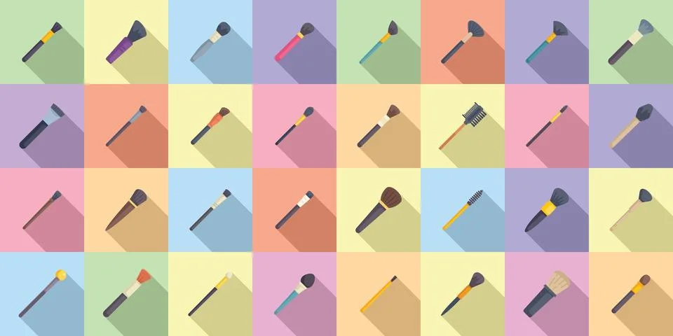 Makeup brush icons set flat vector. Cosmetic brow Stock Illustration