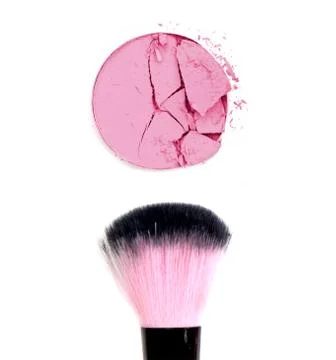 Makeup brush with pink blush Stock Photos