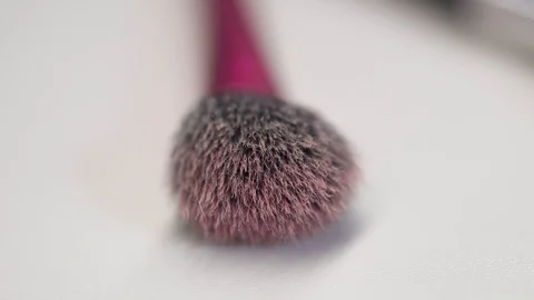 Makeup Brush with Selective Focus in 4K Slow Motion Stock Footage 122576104