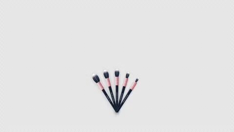 Makeup Brush Set Fan Spread Reveal with soft bristles settling into a 4K Alpha Stock Footage 346357421