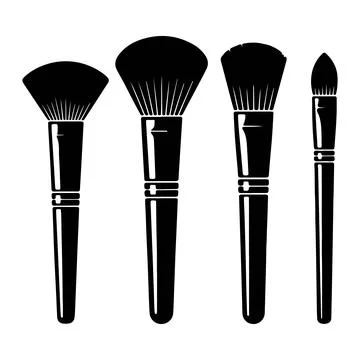 Makeup Brush Set Silhouette, Black Cosmetic Brushes Collection Stock Illustration