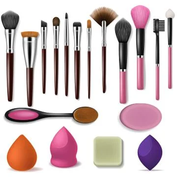 Makeup brush vector professional beauty applicator accessory and fashion brushed Stock Illustration