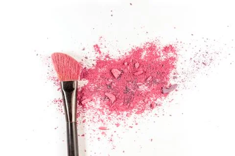 Makeup brush on white background, with traces of powder 写真素材