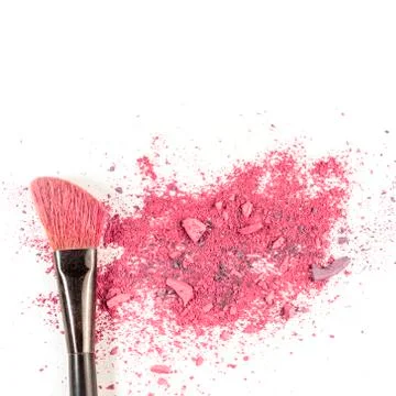 Makeup brush on white background, with traces of powder Fotos Stock