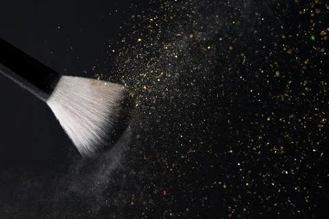 Makeup brush with white powder Stock Photos