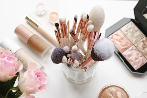 Makeup brushes and cosmetic tools Stock Photos