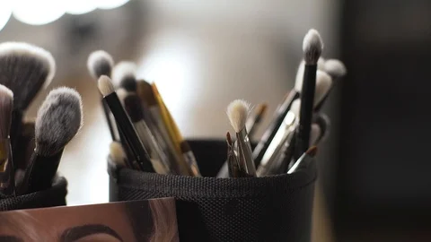 Makeup brushes and make-up brushes Stock Footage 99482123