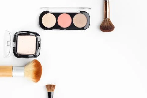 Makeup brushes and makeup powder Stock Photos