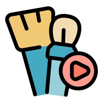 Makeup brushes and play button showing makeup tutorial video icon Stock Illustration