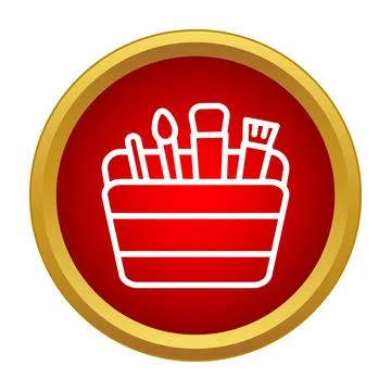 Makeup brushes and tools storing in container icon Stock Illustration