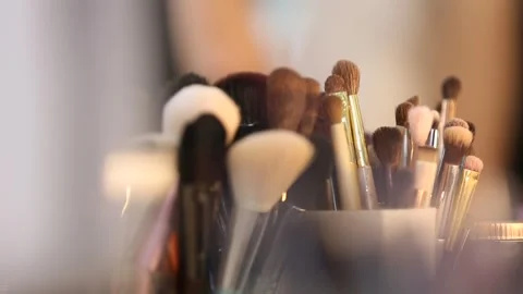 Makeup brushes in a beauty salon 2 Video stock 307215389