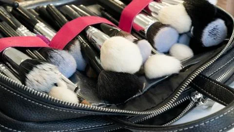 Makeup brushes in a case Stock Photos
