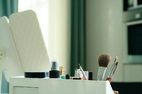 Makeup Brushes Close-Up in Stylish Room Stockfoto's