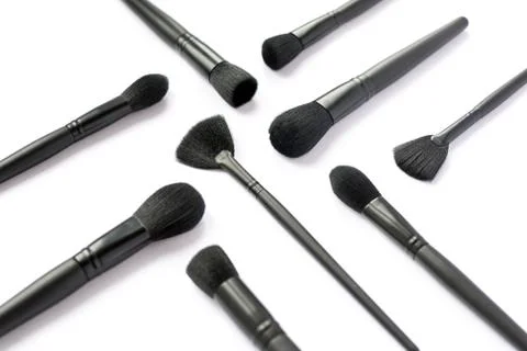 Makeup brushes collection isolated on white background. Stock Photos