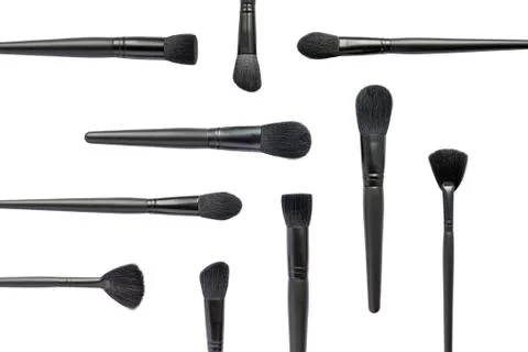 Makeup brushes collection isolated on white background. Flat lay. Top view Stock Photos