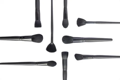 Makeup brushes collection isolated on white background. Flat lay. Top view Stock-Fotos