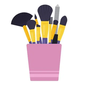 Makeup brushes in cup vector flat isolated Stock Illustration