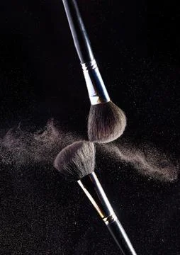 Makeup brushes with eye shadow Stock Photos