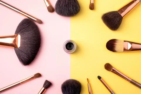 Makeup  brushes flat lay Stock Photos
