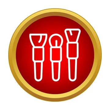 Makeup brushes icon in red button style Stock Illustration