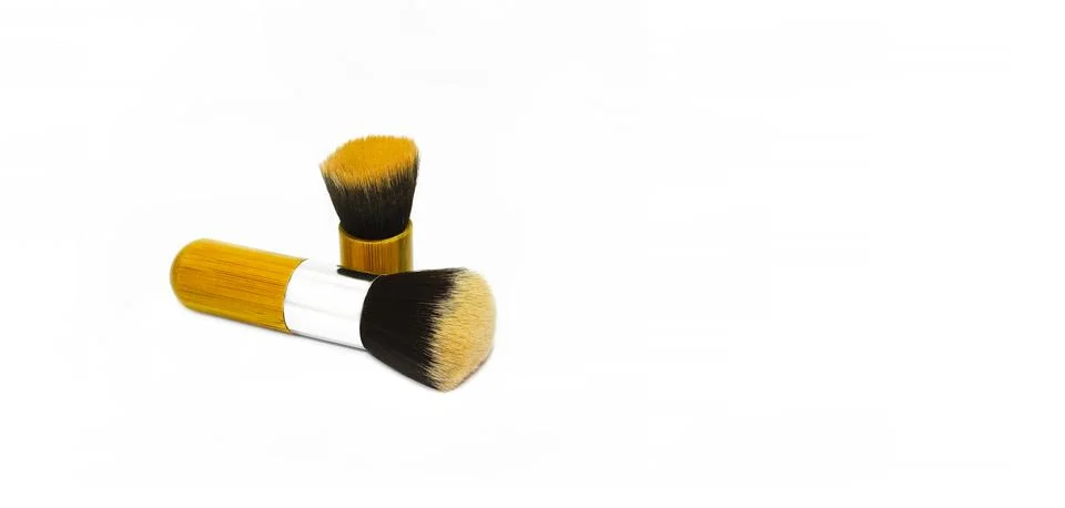 Makeup brushes isolated on a white background with copy space Stock Photos