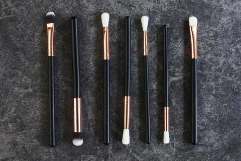 Makeup-brushes-in-a-line   Stock Photos
