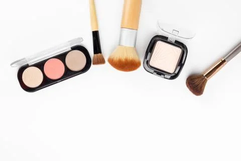 Makeup brushes o and makeup powder Stock Photos