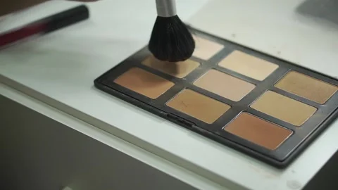 Makeup brushes, palettes and bases actions before the aplication. Stock Footage 137677143