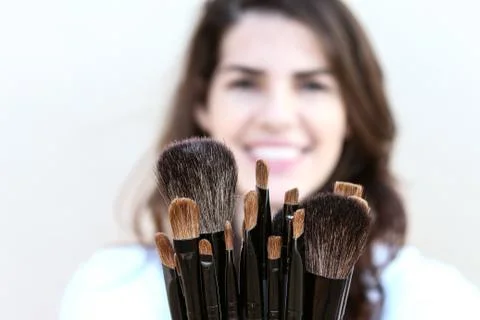 Makeup brushes Stock Photos