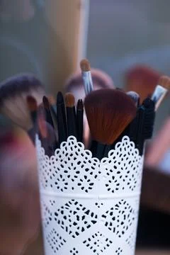 Makeup brushes Stock Photos