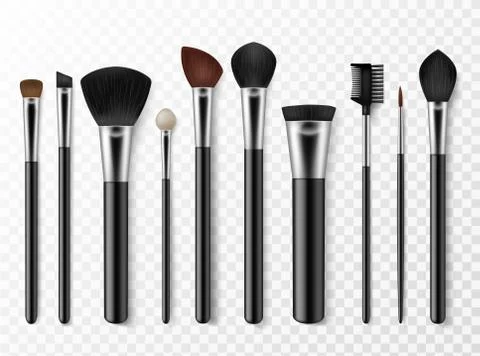Makeup brushes. Realistic professional makeup artist tools for model face Stock Illustration